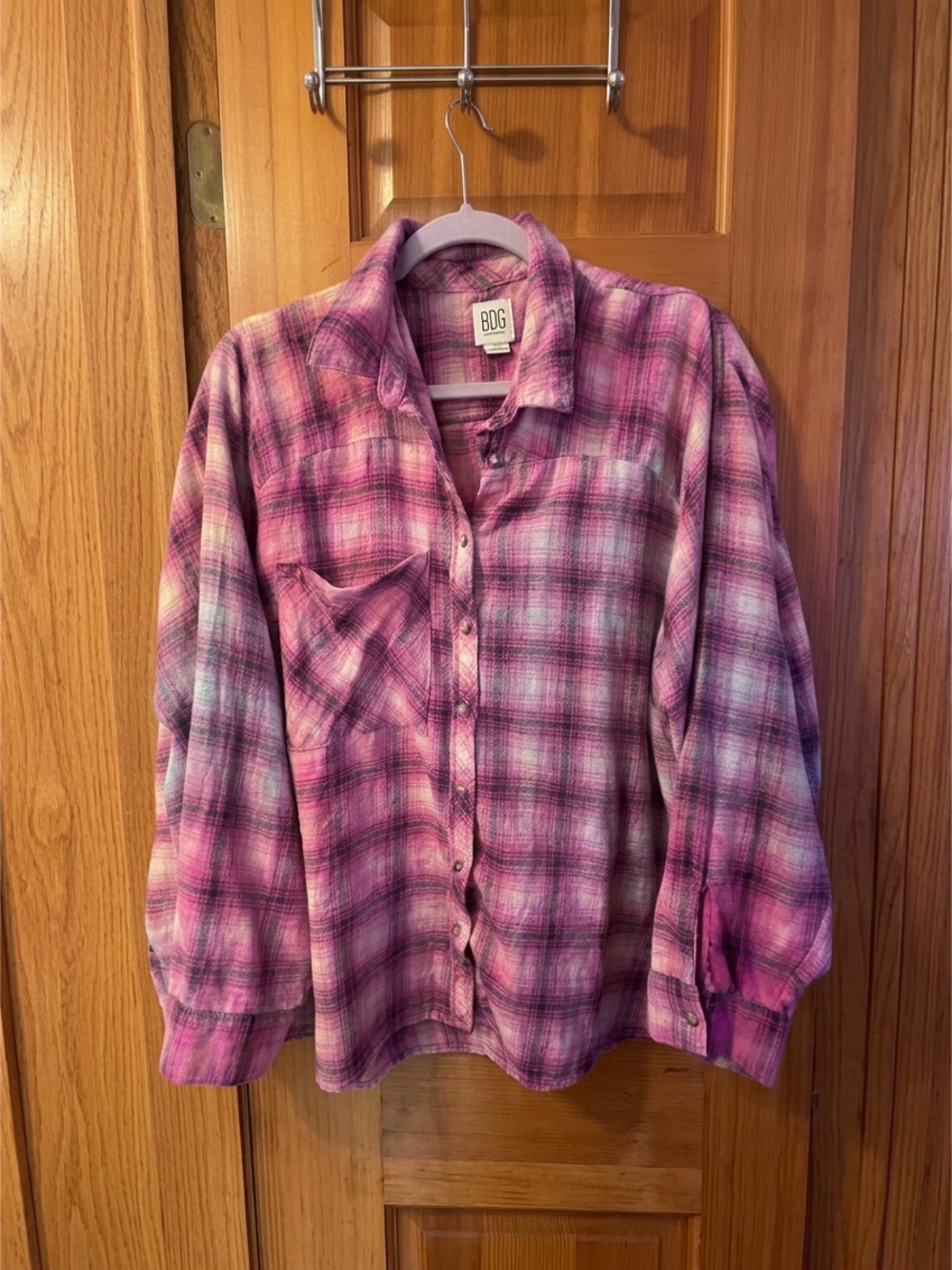 BDG Pink Plaid Button-Down Shirt